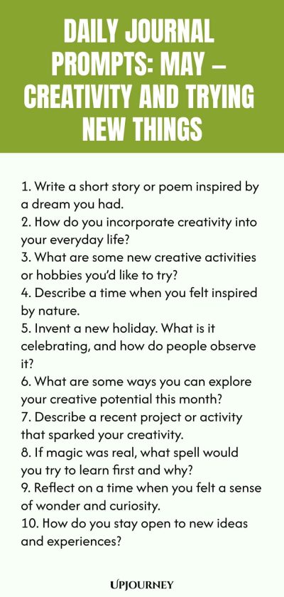 Daily Journal Prompts: May — Creativity and Trying New Things