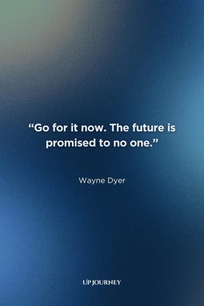 Quotes About Living in The Moment with No Regrets: “Go for it now. The future is promised to no one.” — Wayne Dyer