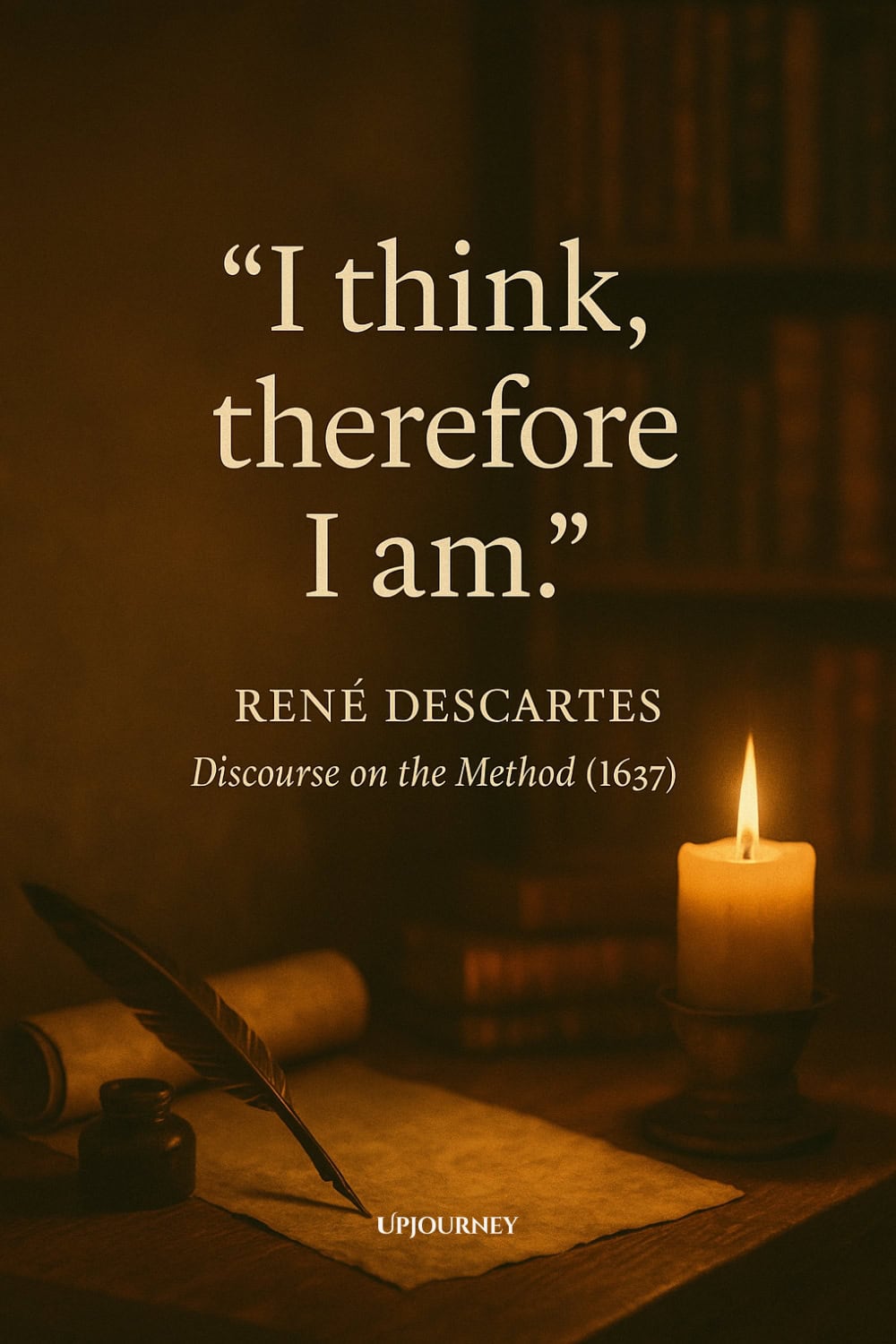 A quote that reads: “I think, therefore I am.” Beneath the quote, the attribution appears: “René Descartes, Discourse on the Method (1637).”